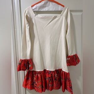 ALEXIS small Cream and Red Long Sleeve Dress